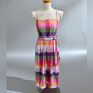 kate spade Multicolor Check Midi Dress in Pink, Orange, Green, Purple Summer S